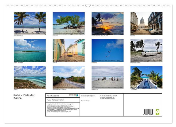 Produktbild: Kuba - Perle der Karibik (Wandkalender 2026 DIN A2 quer), CALVENDO Monatskalender
