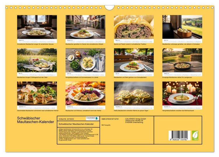 Produktbild: Schw&auml;bischer Maultaschen-Kalender (Wandkalender 2026 DIN A3 quer), CALVENDO Monatskalender