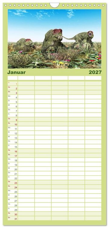 Produktbild: Familienplaner 2027 - Dinosaurier. Urzeitliche Giganten mit 5 Spalten (Wandkalender, 21 x 45 cm) CALVENDO