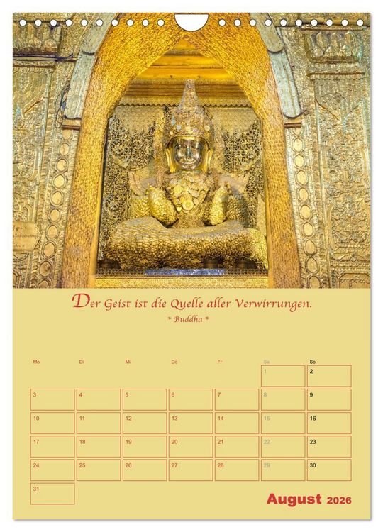 Produktbild: BUDDHA IN GOLD - Mit buddhistischen Spr&uuml;chen (Wandkalender 2026 DIN A4 hoch), CALVENDO Monatskalender