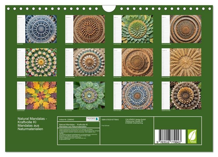 Produktbild: Natural Mandalas - Kraftvolle KI Mandalas aus Naturmaterialien (Wandkalender 2027 DIN A4 quer), CALVENDO Monatskalender