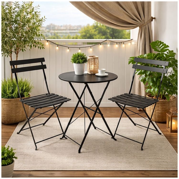 Produktbild: HTI-Living Gartentisch Basil Metall rund klappbar Schwarz
