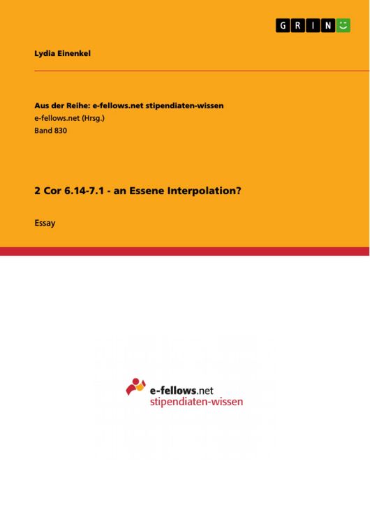 Produktbild: 2 Cor 6.14-7.1 - an Essene Interpolation?