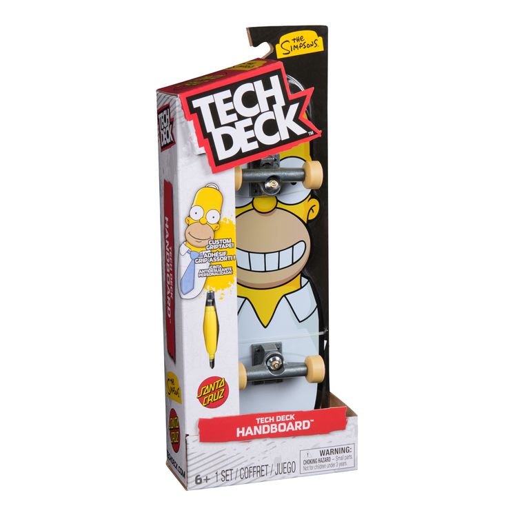 Produktbild: Tech Deck, Handboard mit Santa Cruz und Homer von The Simpsons, Mini-Skateboard f&uuml;r Tricks mit den H&auml;nden