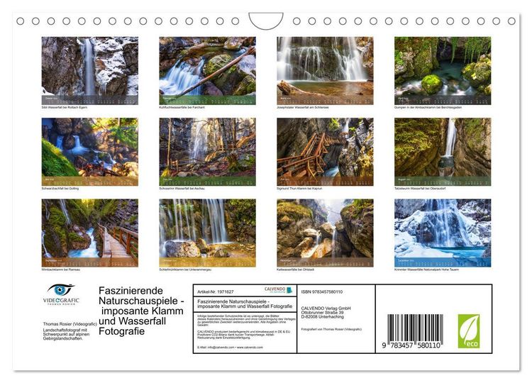 Produktbild: Faszinierende Naturschauspiele - imposante Klamm und Wasserfall Fotografie (Wandkalender 2026 DIN A4 quer), CALVENDO Monatskalender