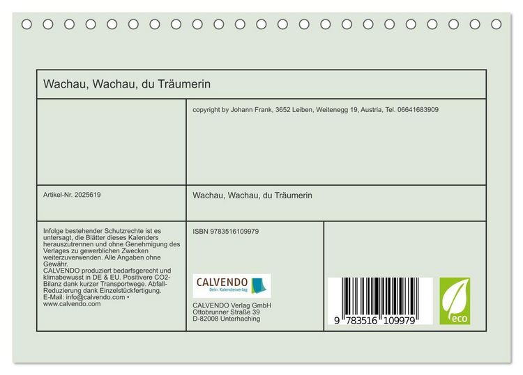 Produktbild: Wachau, Wachau, du Tr&auml;umerin (Tischkalender 2026 DIN A5 quer), CALVENDO Monatskalender