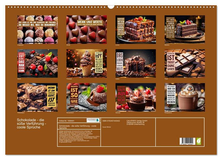Produktbild: Schokolade - die s&uuml;&szlig;e Verf&uuml;hrung - coole Spr&uuml;che (Wandkalender 2026 DIN A2 quer), CALVENDO Monatskalender
