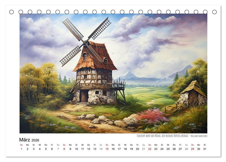 Produktbild: Windm&uuml;hlenzauber (Tischkalender 2026 DIN A5 quer), CALVENDO Monatskalender