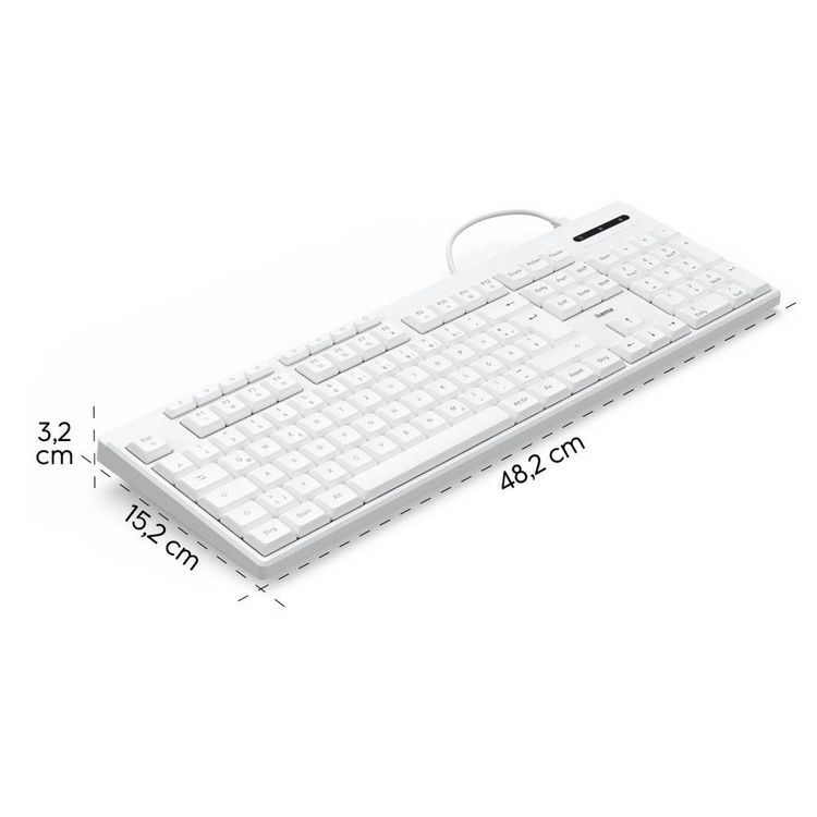 Produktbild: hama 00173053 USB-Tastatur \"CK-200\", kabelgebunden, 8 Media-Tasten, Wei&szlig;, QWERTZ DE