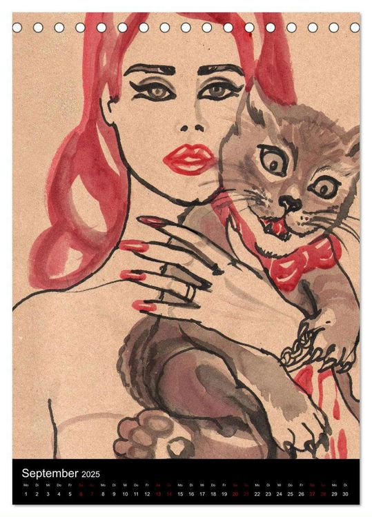 Produktbild: Kesse Mietzen - Burlesque cats II - mit flotten Linien gezeichnete Pin-up Katzen (Tischkalender 2025 DIN A5 hoch), CALVENDO Monatskalender