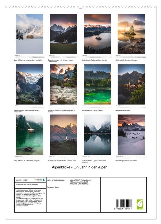 Produktbild: Alpenblicke - Ein Jahr in den Alpen (hochwertiger Premium Wandkalender 2026 DIN A2 hoch), Kunstdruck in Hochglanz