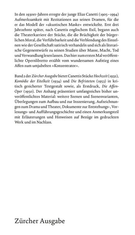 Produktbild: Hochzeit / Kom&ouml;die der Eitelkeit / Die Befristeten / Die Affen-Oper &ndash; Z&uuml;rcher Ausgabe, Band 2