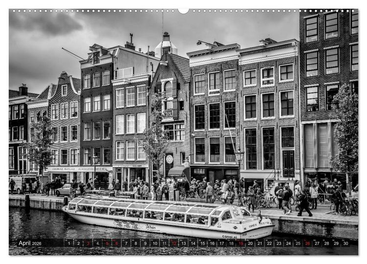 Produktbild: AMSTERDAM Stadtherz in Monochrom (Wandkalender 2026 DIN A2 quer), CALVENDO Monatskalender
