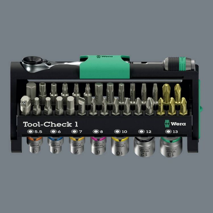 Produktbild: Wera Tool-Check 1 05049050001 Bit-Set 32teilig Schlitz, Kreuzschlitz Phillips, Kreuzschlitz Pozidriv, Innen-Sechskant, Innen-TORX
