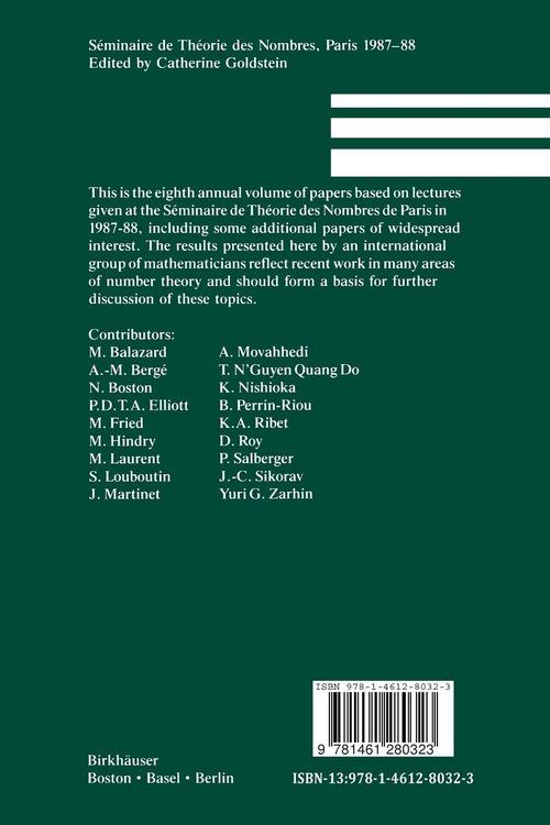 Produktbild: S&eacute;minaire de Th&eacute;orie des Nombres, Paris 1987-88