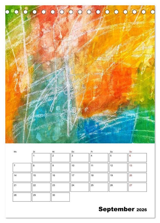 Produktbild: Ungeb&auml;ndigt frei - Abstrakte Malerei - dynamische Linien in leuchtenden Farbr&auml;umen (Tischkalender 2026 DIN A5 hoch), CALVENDO Monatskalender