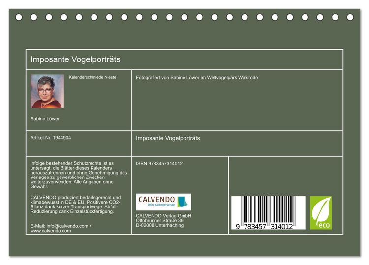 Produktbild: Imposante Vogelportr&auml;ts (Tischkalender 2026 DIN A5 quer), CALVENDO Monatskalender