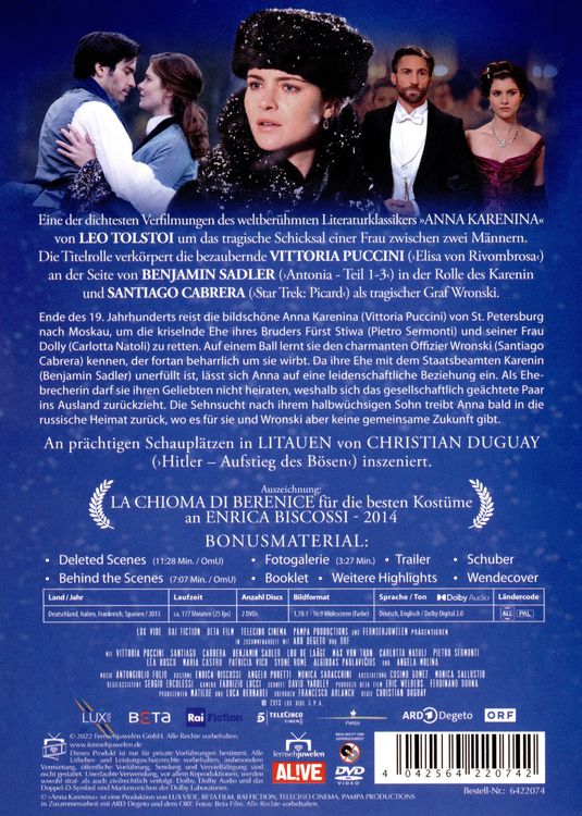 Produktbild: Anna Karenina - Die komplette Miniserie nach dem Roman von Leo Tolstoi (Fernsehjuwelen) [2 DVDs]