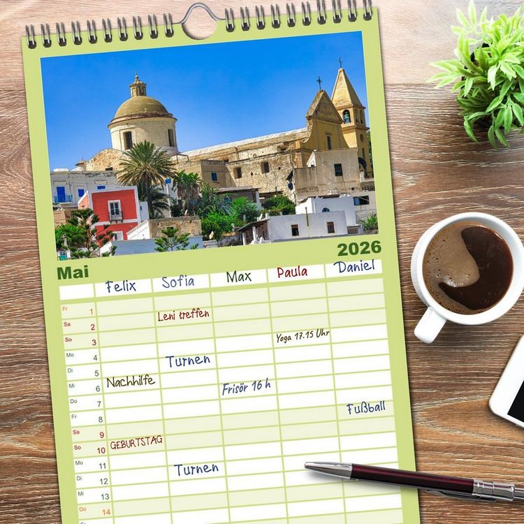 Produktbild: Familienplaner 2026 - Liparische Inseln - Vulkane im Tyrrhenischen Meer mit 5 Spalten (Wandkalender, 21 x 45 cm) CALVENDO