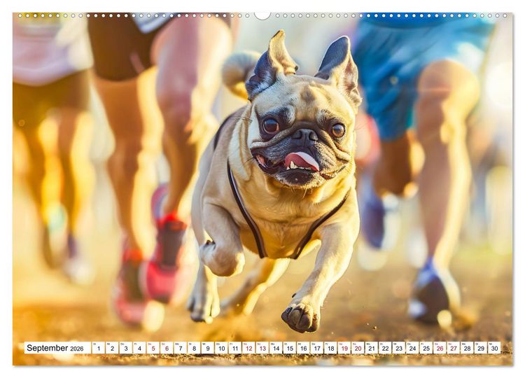 Produktbild: Mops-Mania - Der Spa&szlig;kalender f&uuml;r Mops-Fans (hochwertiger Premium Wandkalender 2026 DIN A2 quer), Kunstdruck in Hochglanz