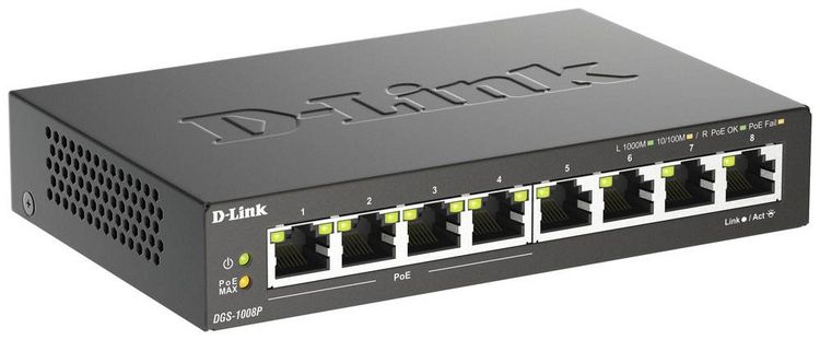 Produktbild: D-Link DGS-1008P/E DGS-1008P Netzwerk Switch 8 Port 1 GBit/s PoE-Funktion