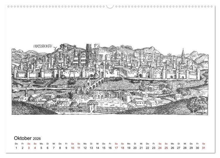 Produktbild: Schedelsche Weltchronik Deutsche St&auml;dte 1493 (Wandkalender 2026 DIN A2 quer), CALVENDO Monatskalender