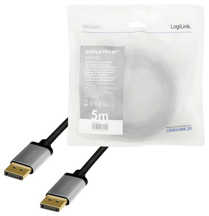 Produktbild: LogiLink DisplayPort AV Anschlusskabel [1x DisplayPort - 1x DisplayPort] 5m Schwarz/Grau