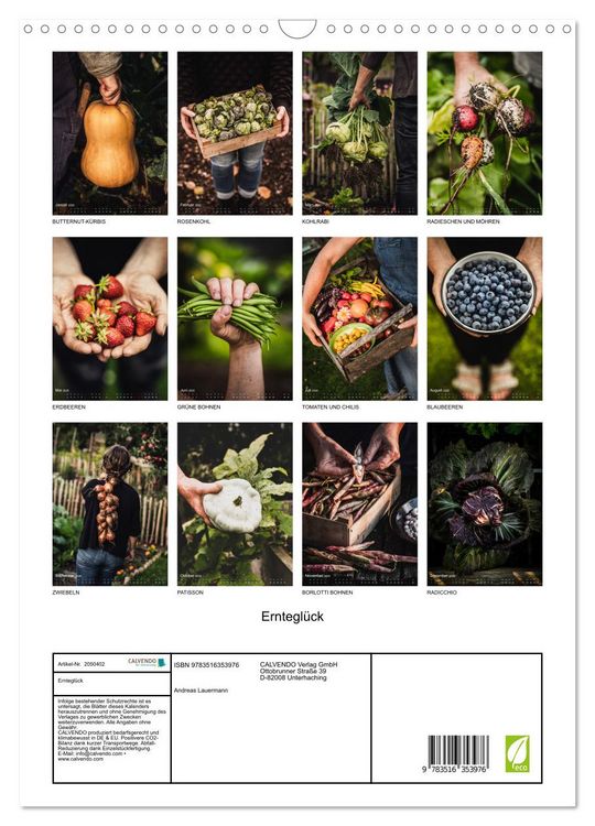 Produktbild: Erntegl&uuml;ck (Wandkalender 2026 DIN A3 hoch), CALVENDO Monatskalender