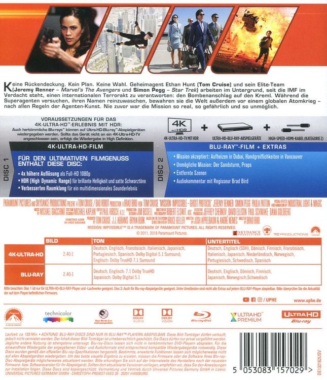 Produktbild: Mission: Impossible - 4 - Phantom Protokoll 4K UHD