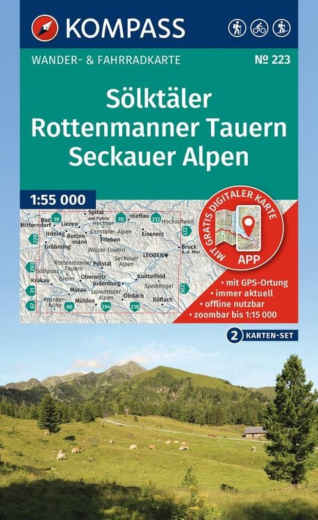 Produktbild: KOMPASS Wanderkarten-Set 223 S&ouml;lkt&auml;ler, Rottenmanner Tauern, Seckauer Alpen (2 Karten) 1:55.000