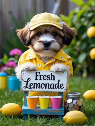 Produktbild: CALVENDO Puzzle Hund verkauft Limonade - sommerlich, s&uuml;&szlig; und originell | 1000 Teile Lege-Gr&ouml;&szlig;e 64x48cm Foto-Puzzle f&uuml;r gl&uuml;ckliche Stunden