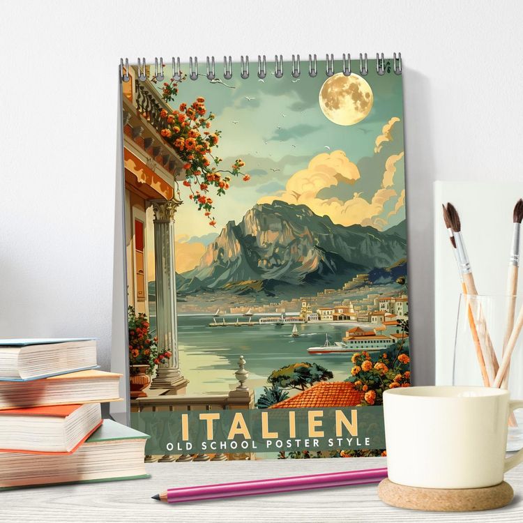 Produktbild: Italien - Old School Poster Style (Tischkalender 2026 DIN A5 hoch), CALVENDO Monatskalender