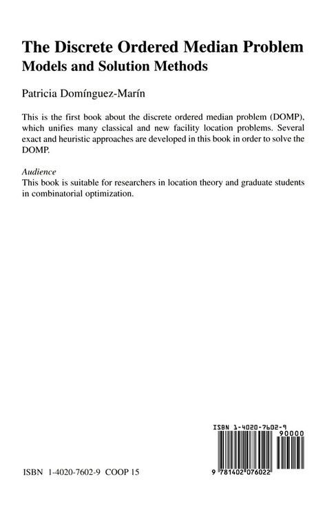 Produktbild: The Discrete Ordered Median Problem: Models and Solution Methods
