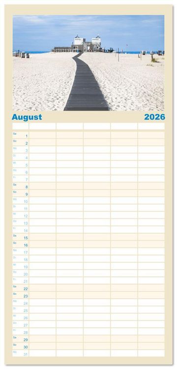 Produktbild: Familienplaner 2026 - Norderney Sehnsuchtskalender mit 5 Spalten (Wandkalender, 21 x 45 cm) CALVENDO