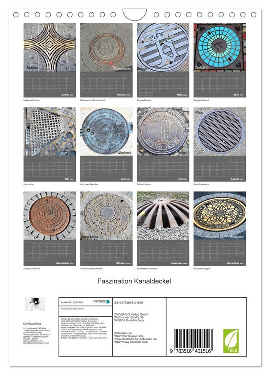 Produktbild: Faszination Kanaldeckel (Wandkalender 2026 DIN A4 hoch), CALVENDO Monatskalender