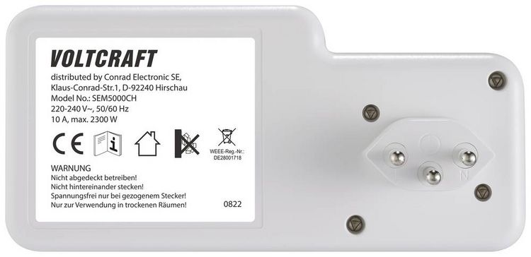 Produktbild: VOLTCRAFT SEM5000 CH Energiekosten-Messger&auml;t Kostenprognose, Alarmfunktion, Stromtarif einstellbar, Datenloggerfunktion