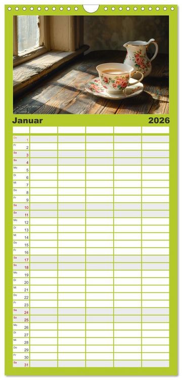 Produktbild: Familienplaner 2026 - Teezeit Tr&auml;ume mit 5 Spalten (Wandkalender, 21 x 45 cm) CALVENDO