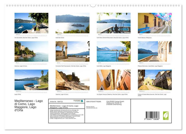 Produktbild: Mediterraneo - Lago di Como, Lago Maggiore, Lago d'Orta (hochwertiger Premium Wandkalender 2026 DIN A2 quer), Kunstdruck in Hochglanz