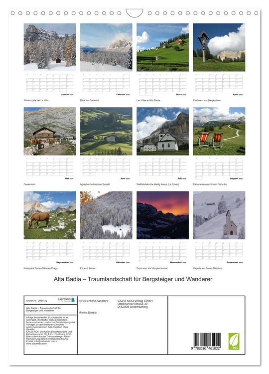 Produktbild: Alta Badia &ndash; Traumlandschaft f&uuml;r Bergsteiger und Wanderer (Wandkalender 2026 DIN A3 hoch), CALVENDO Monatskalender