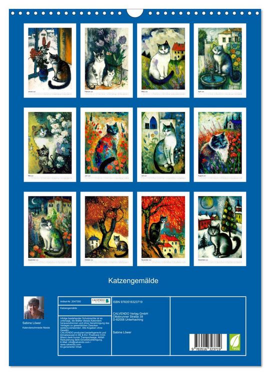 Produktbild: Katzengem&auml;lde (Wandkalender 2026 DIN A3 hoch), CALVENDO Monatskalender