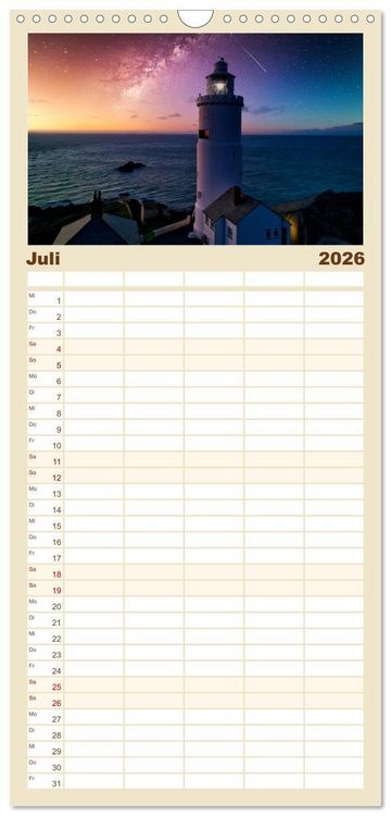 Produktbild: Familienplaner 2026 - Leuchtt&uuml;rme - An den sch&ouml;nsten K&uuml;sten. mit 5 Spalten (Wandkalender, 21 x 45 cm) CALVENDO