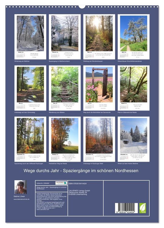 Produktbild: Wege durchs Jahr - Spazierg&auml;nge im sch&ouml;nen Nordhessen (hochwertiger Premium Wandkalender 2026 DIN A2 hoch), Kunstdruck in Hochglanz