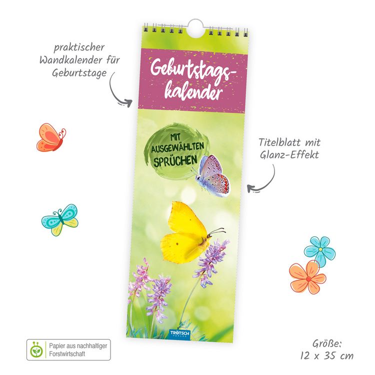 Produktbild: Tr&ouml;tsch Wandkalender Geburtstagskalender mit ausgew&auml;hlten Spr&uuml;chen