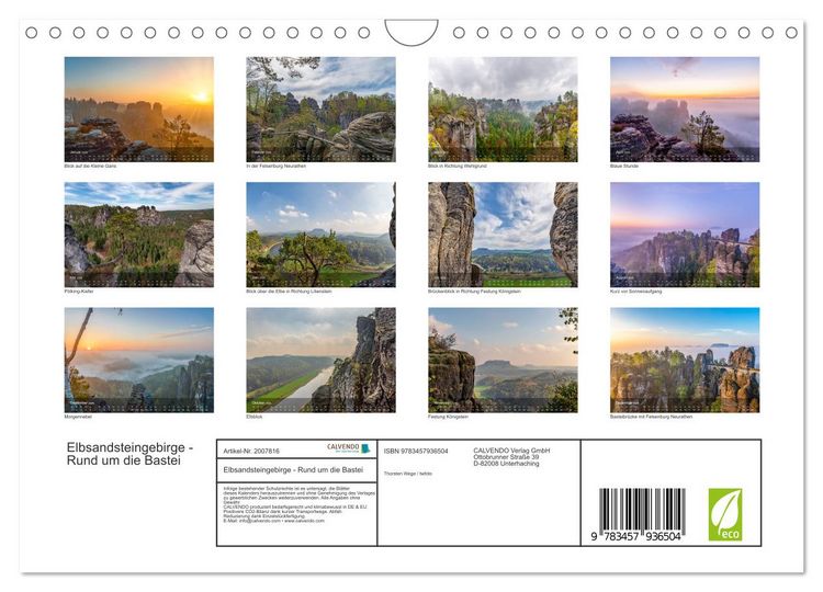 Produktbild: Elbsandsteingebirge - Rund um die Bastei (Wandkalender 2026 DIN A4 quer), CALVENDO Monatskalender