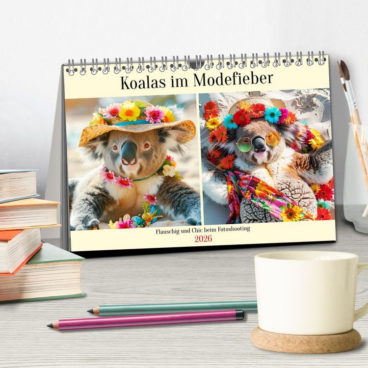 Produktbild: Koalas im Modefieber. Flauschig und Chic beim Fotoshooting (Tischkalender 2026 DIN A5 quer), CALVENDO Monatskalender
