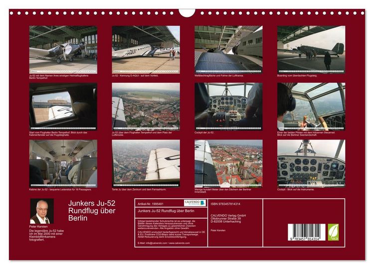 Produktbild: Junkers Ju-52 Rundflug &uuml;ber Berlin (Wandkalender 2026 DIN A3 quer), CALVENDO Monatskalender