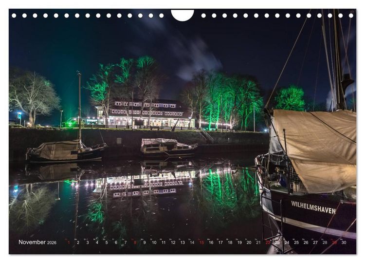 Produktbild: Nachts in Wilhelmshaven Edition mit maritimen Motiven (Wandkalender 2026 DIN A4 quer), CALVENDO Monatskalender