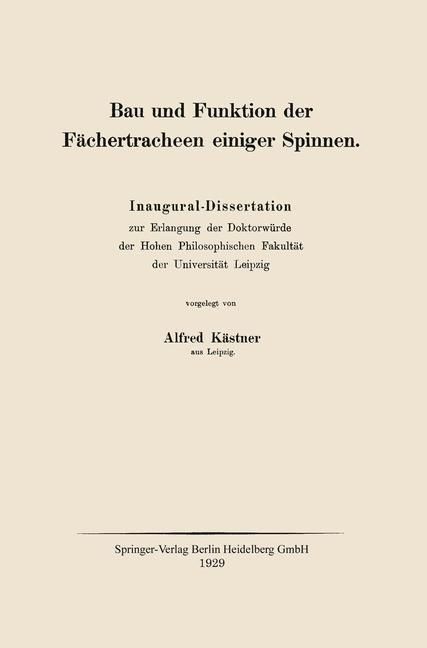 Produktbild: Bau und Funktion der F&auml;chertracheen einiger Spinnen