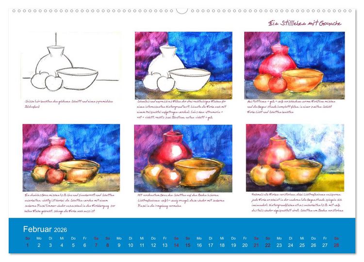 Produktbild: Mal einfach mit ! 12 ausf&uuml;hrliche Schritt f&uuml;r Schritt Anleitungen (hochwertiger Premium Wandkalender 2026 DIN A2 quer), Kunstdruck in Hochglanz