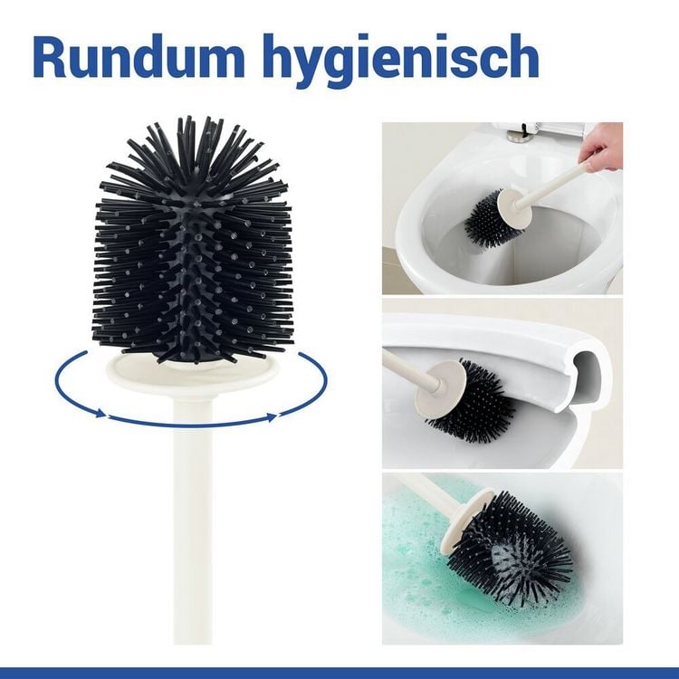 Produktbild: WC-Garnitur Mod. Fablo Creme, aus hochwertiger Keramik, mit Silikon-B&uuml;rstenkopf